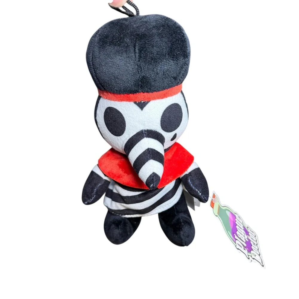 Squishable Plague Doctor Plush Black White Striped Red Collar Small NWT 00224